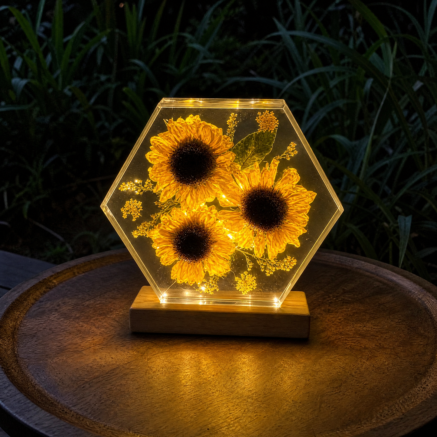 Hand-Poured Sunflower Resin Lamp