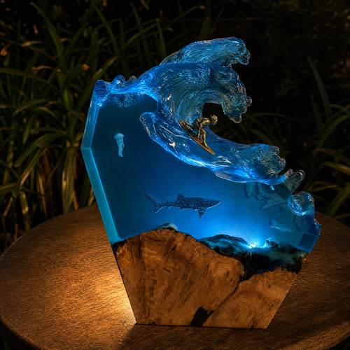 Ocean Hand-Poured Resin Lamp